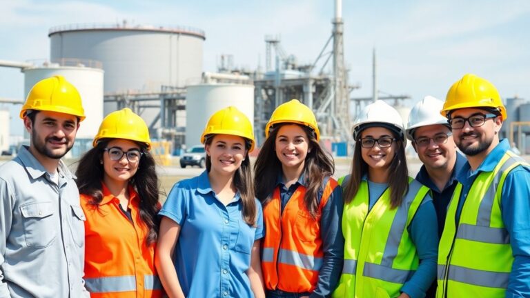 Jovens aprendizes da Petrobras em uniforme na refinaria